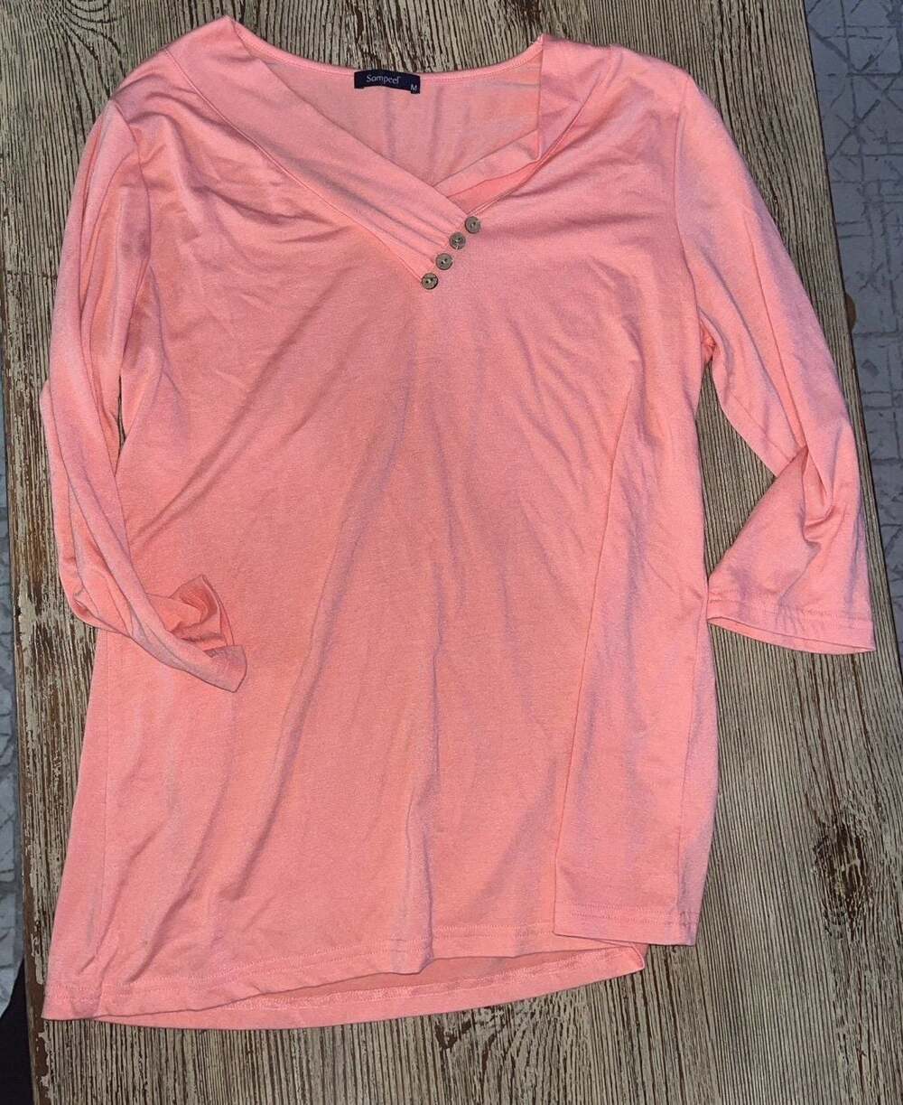 Women’s Sampeel Size M V-Neck Long Sleeve Blouse Top Pink